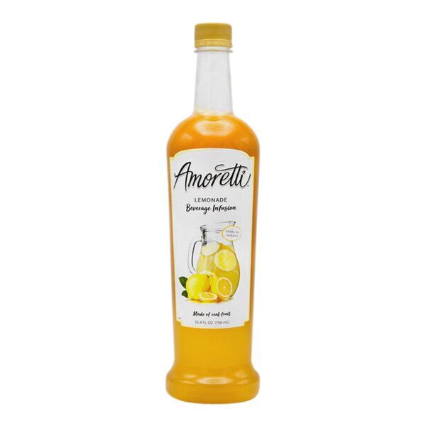 A bottle of Amoretti Lemonade Beverage Infusion with a white label.