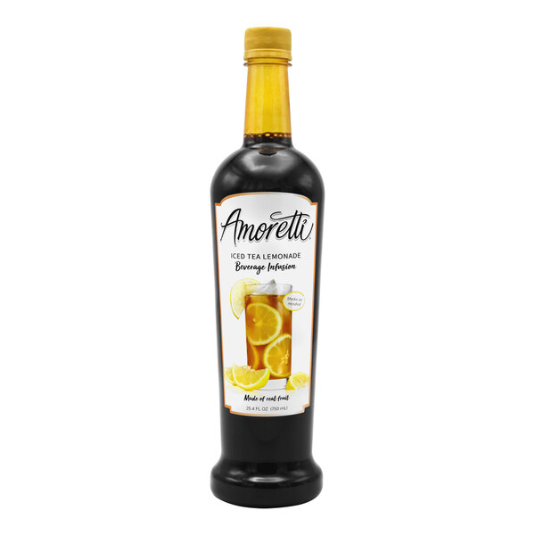 A bottle of Amoretti Iced Tea Lemonade Beverage Infusion with lemon and orange slices on the label.