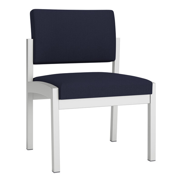 A navy Lesro Lenox guest chair with white legs.