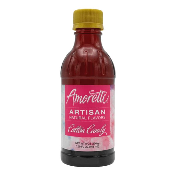 A bottle of Amoretti Cotton Candy Artisan Natural Flavor Paste with a pink label.
