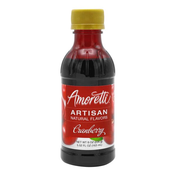 A bottle of Amoretti Cranberry Artisan Natural Flavor Paste with a white label.