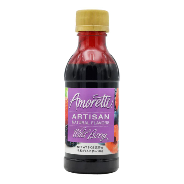 A bottle of Amoretti Wild Berry Artisan Natural Flavor Paste with a label.