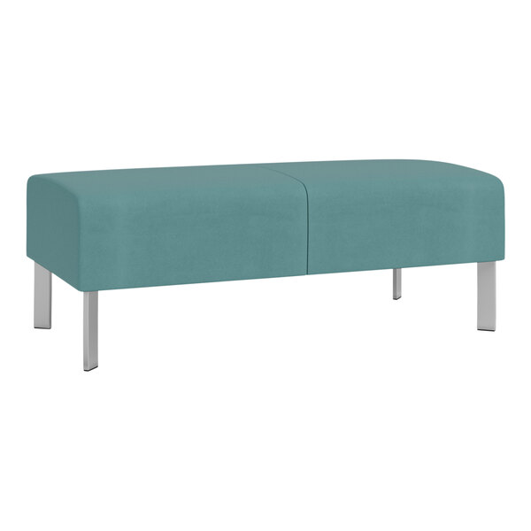 A blue Lesro Luxe Lounge bench with silver legs.