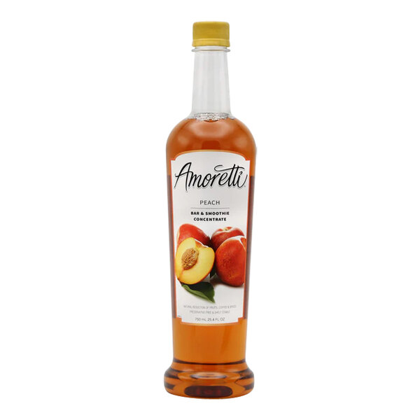 A bottle of Amoretti Peach Bar and Smoothie Concentrate with a label on it.