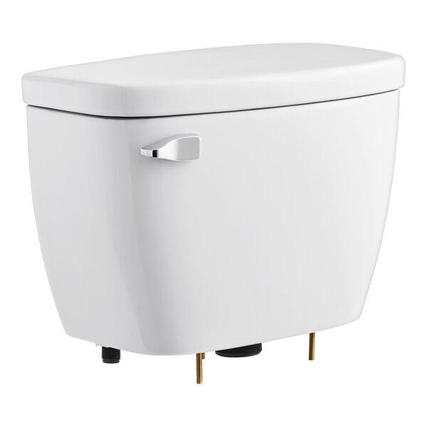 A white Sloan pressure-assisted toilet tank with a handle.