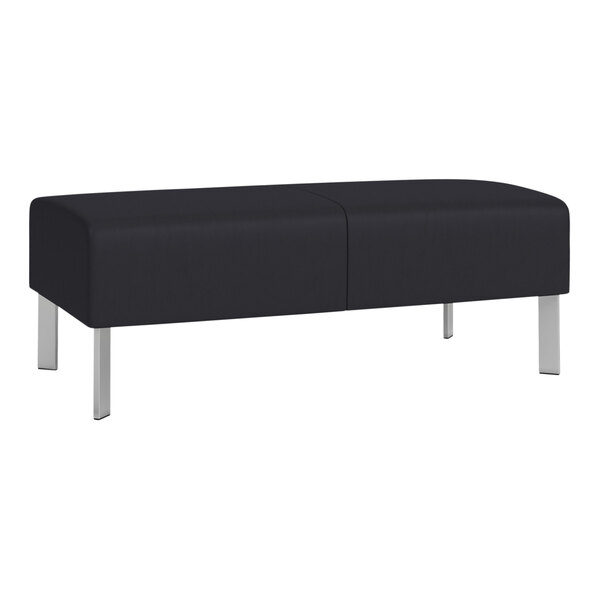 A Lesro Luxe black vinyl 2-seat bench with metal legs.