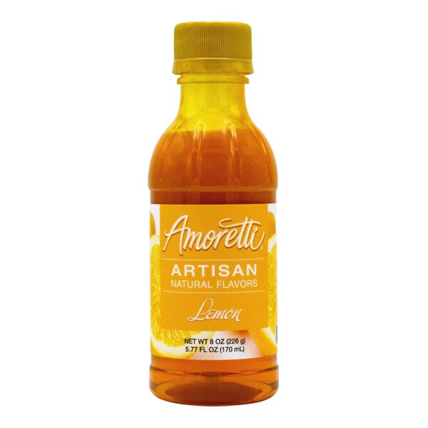 A bottle of Amoretti Lemon Artisan Natural Flavor Paste with a yellow label.