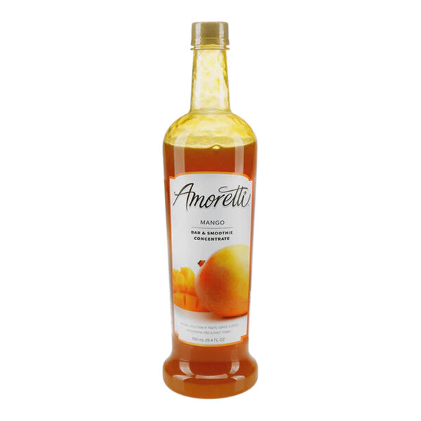A bottle of Amoretti Mango Bar and Smoothie Concentrate with a label.