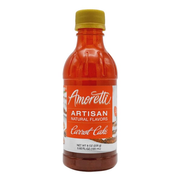 A bottle of Amoretti Carrot Cake Artisan Natural Flavor Paste with an orange label.