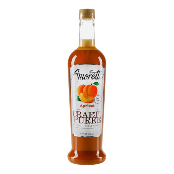A bottle of Amoretti Apricot Craft Puree with a label on it.