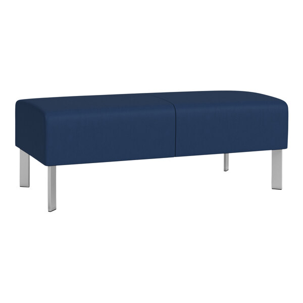 A Lesro blue bench with steel legs.