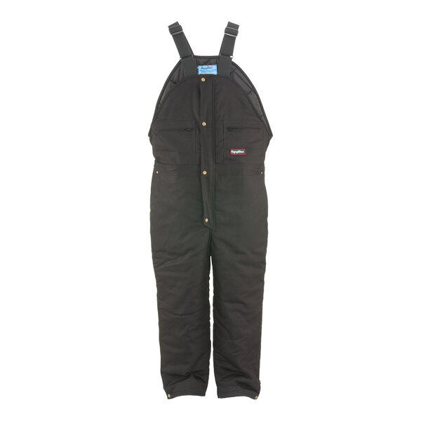 A black RefrigiWear bib overall with adjustable straps.