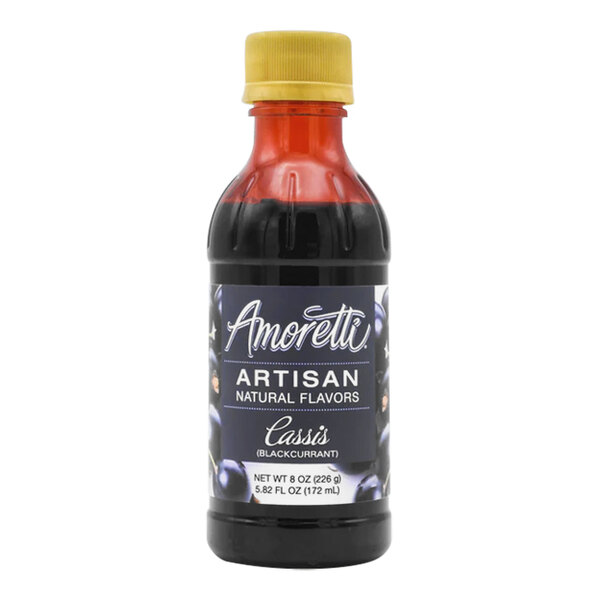 A bottle of Amoretti Blackcurrant Artisan Natural Flavor Paste with a red lid.