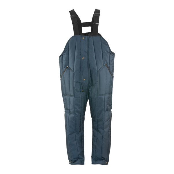 A pair of blue Refrigiwear Econo-Tuff overalls with straps.