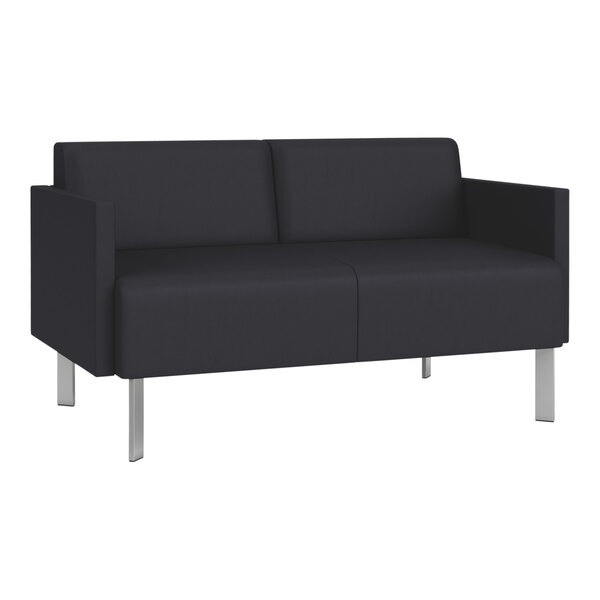 A black Lesro Luxe Lounge loveseat with metal legs.
