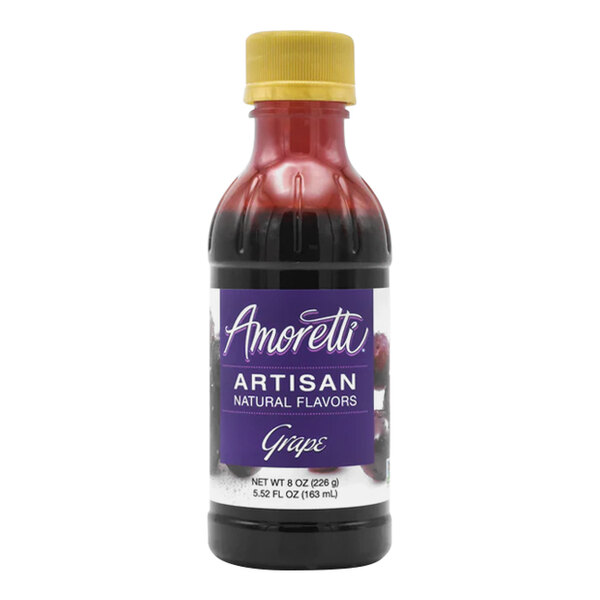 An 8 oz. bottle of Amoretti Grape Artisan Natural Flavor Paste with a purple label.