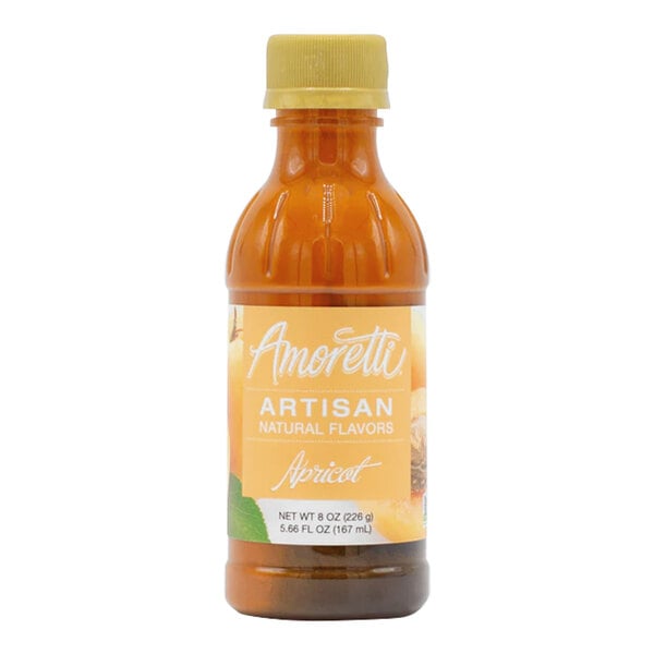 A bottle of Amoretti Apricot Artisan Natural Flavor Paste with a label on it.