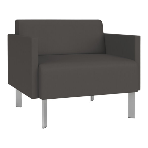 A charcoal Lesro Luxe Lounge chair with steel legs.