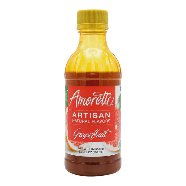 An orange bottle of Amoretti Grapefruit Artisan Natural Flavor Paste with a label.