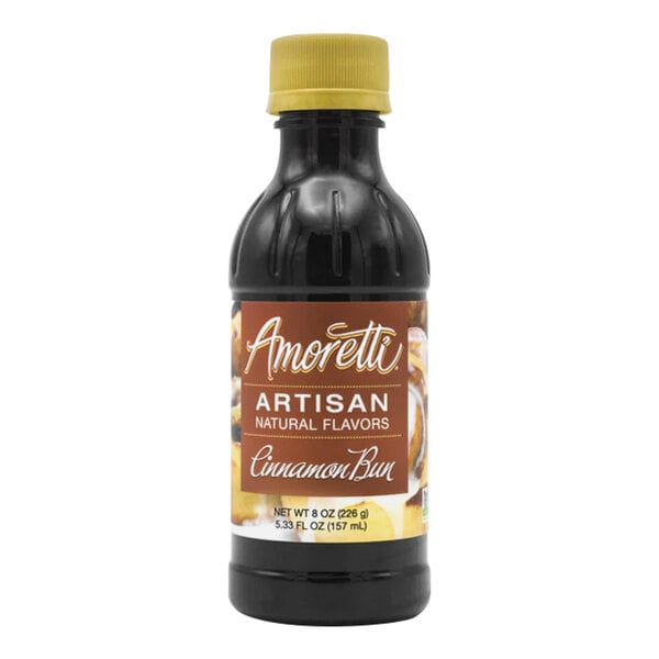 An Amoretti bottle of Cinnamon Bun Artisan Natural Flavor Paste with a label.