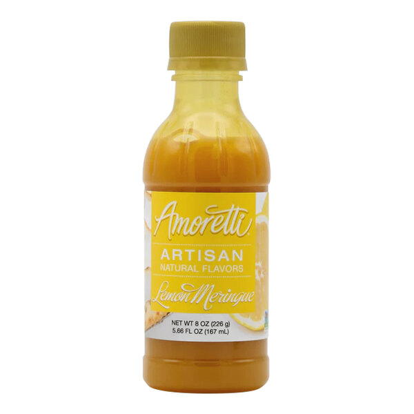 A bottle of Amoretti Lemon Meringue Artisan Natural Flavor Paste with a yellow label.