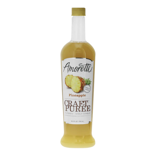 A bottle of Amoretti Pineapple Craft Puree on a white background.