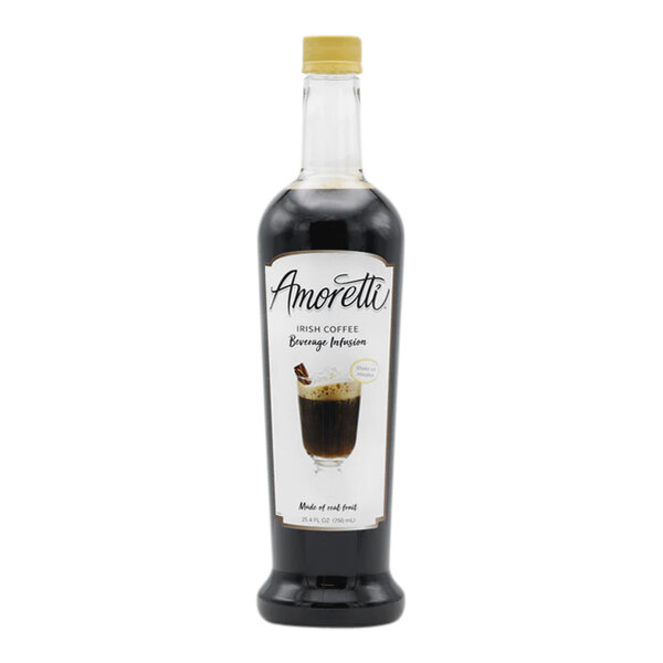 A bottle of Amoretti Irish Coffee Beverage Infusion with a white label.