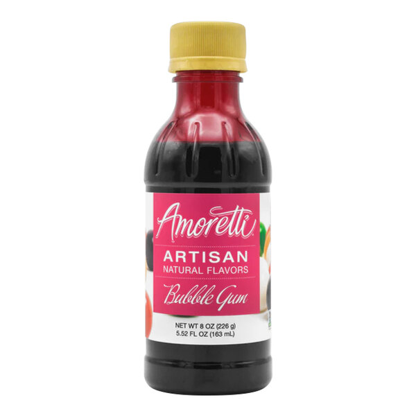 An 8 oz. bottle of Amoretti Bubble Gum Artisan Natural Flavor Paste.