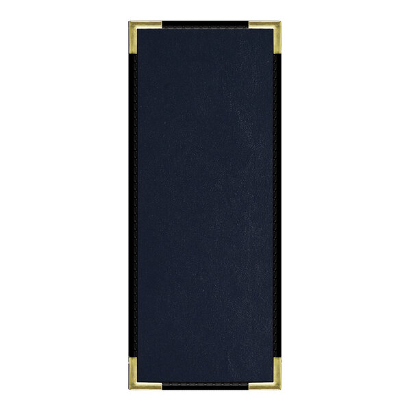 A blue rectangular menu cover with a black border.