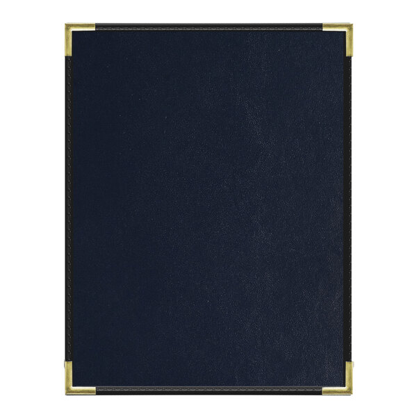 A blue menu cover with a black and gold frame.