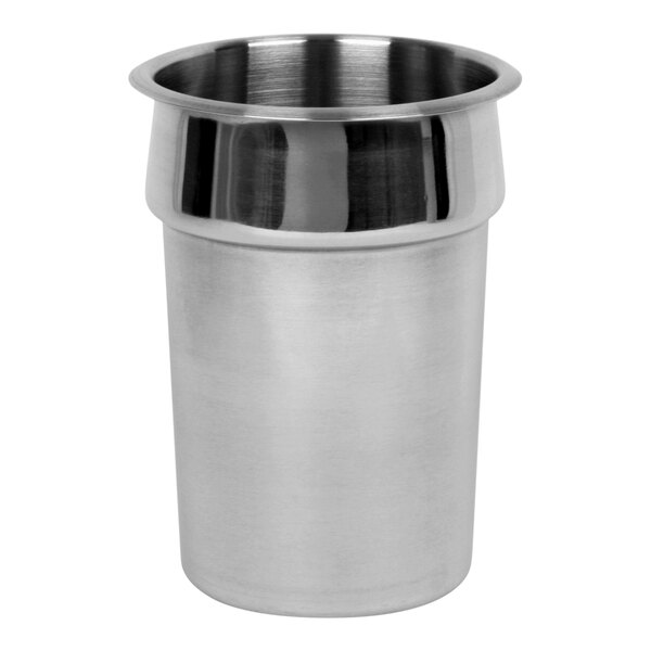 A silver Thunder Group stainless steel vegetable inset with a lid.