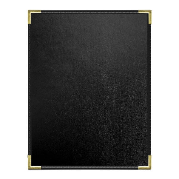 A black oakmont menu cover with gold corners and a white strip.