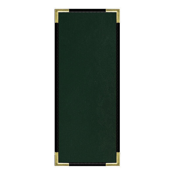 A rectangular green menu cover with a black border.