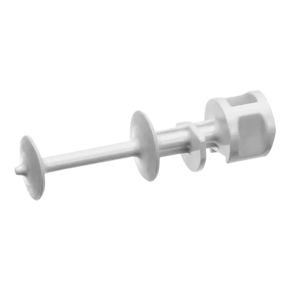 A white plastic spigot piston for a Stoelting slushy machine with a white plastic screw and handle.