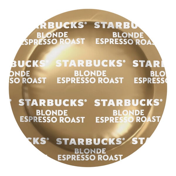 A box of 50 Starbucks Blonde Espresso Roast coffee pods on a counter.