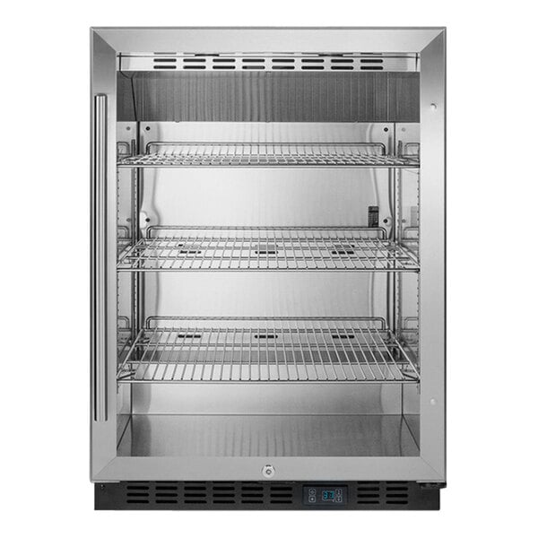 Summit Appliance SCR610BL 24" Stainless Steel Built-In Undercounter Glass Door Beverage Refrigerator - 115V