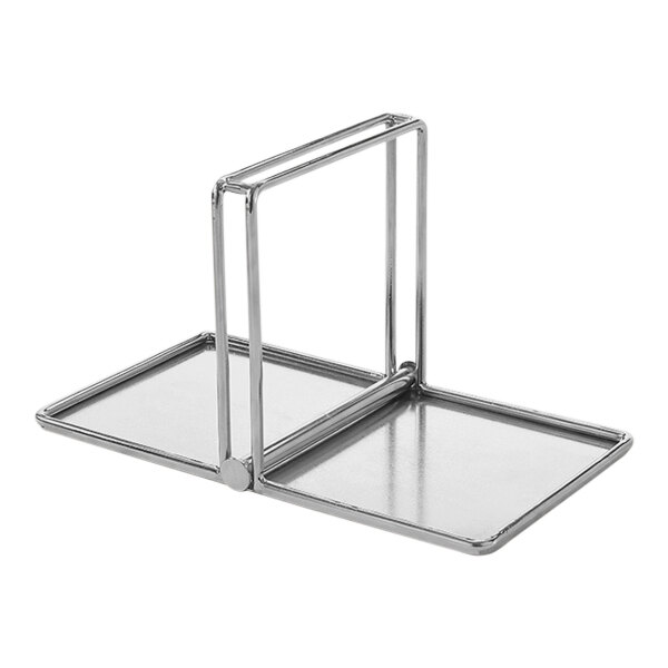 An American Metalcraft stainless steel napkin holder with two compartments on a counter.