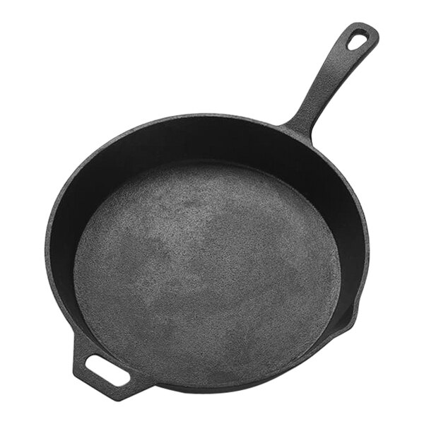 An American Metalcraft black cast iron skillet with a helper handle.