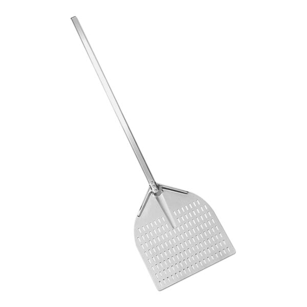 An American Metalcraft rectangular silver aluminum pizza peel with a long handle.