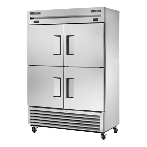 A large silver True combination refrigerator/freezer with four doors.