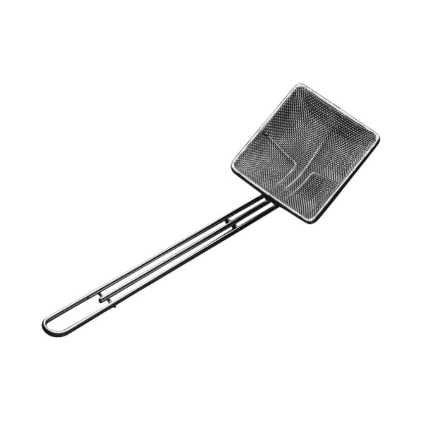 An American Metalcraft square mesh skimmer with a black handle.
