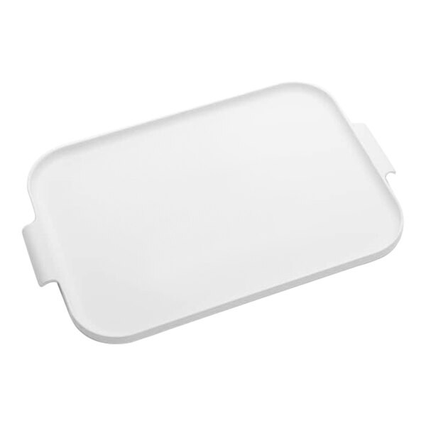 A white rectangular American Metalcraft melamine tray with handles.