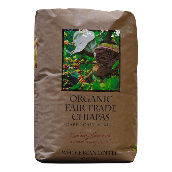 A white bag of Lacas Coffee Fair Trade Organic Mexican Chiapas Whole Bean Coffee.