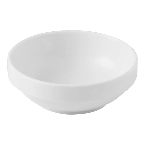 A stackable white porcelain bowl.