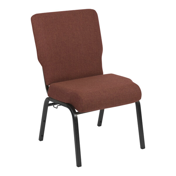 A brown Flash Furniture church chair with black legs.