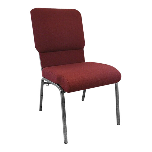 A maroon Flash Furniture church chair with metal legs.
