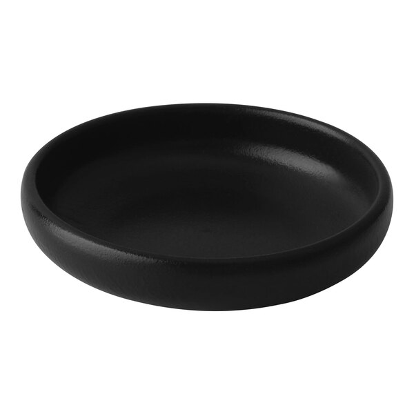 A black Bon Chef Tavola porcelain bowl on a white background.