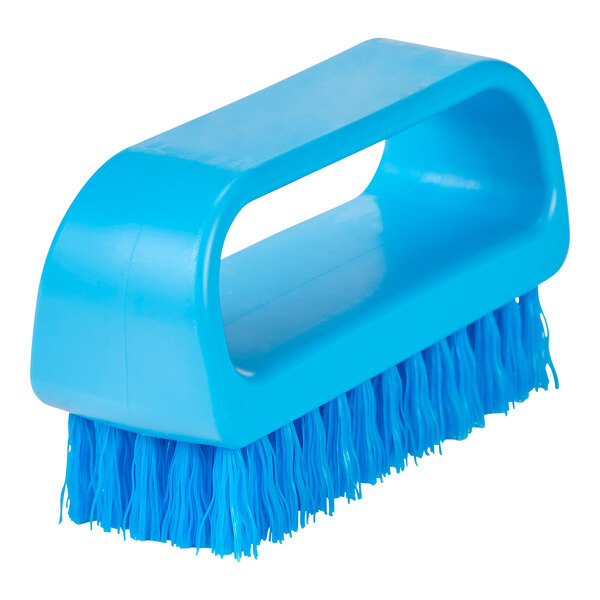 A close up of a Remco blue nail brush with a handle.
