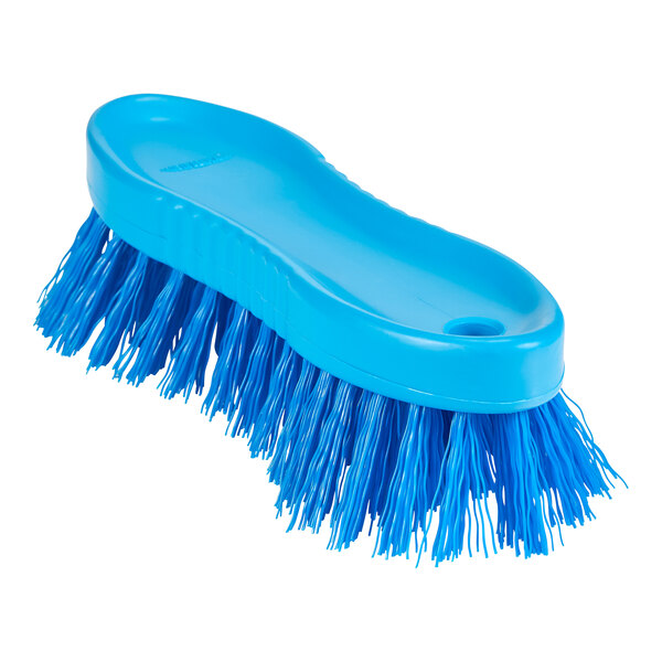 A Remco blue scrubbing brush with long bristles and a handle.