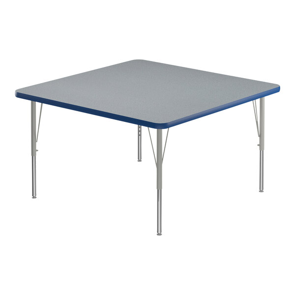 Correll 42″ Square Gray Granite 19″-29″ Adjustable Height High-Pressure Top Activity Table with Silver Legs and Blue T-Mold